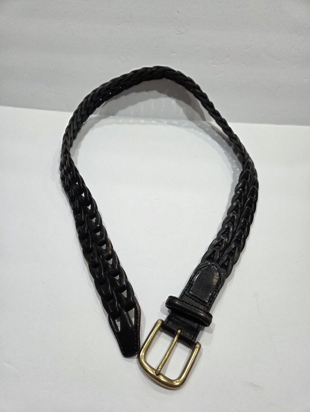 Brighton Braided Leather Belt with Gold Tone Buckle - Sz.36 Black - Picture 2 of 9
